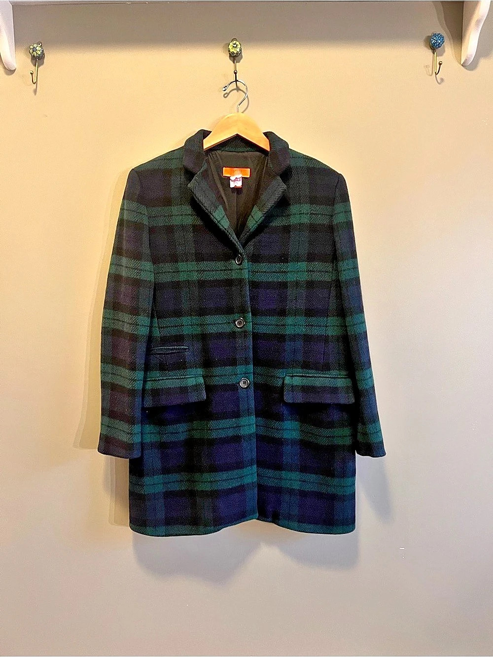 Joe Fresh Plaid Wool Blend Pea Coat Size Large Like New